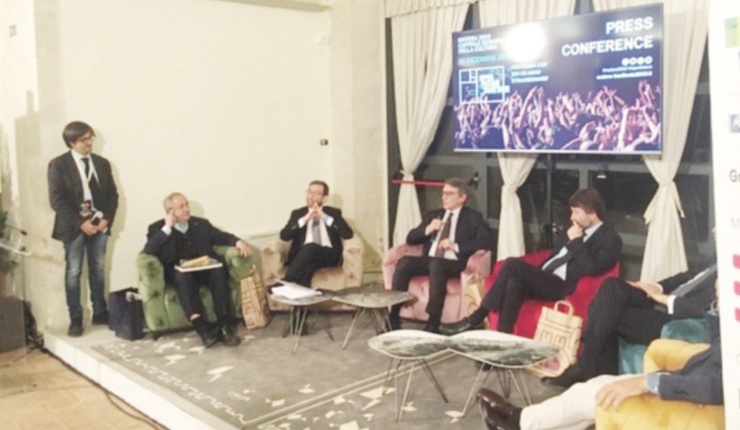 De Ruggieri, Sassoli, FRanceschini, Provenzano e Bardi alla cerimonia di chiusura di Matera 2019