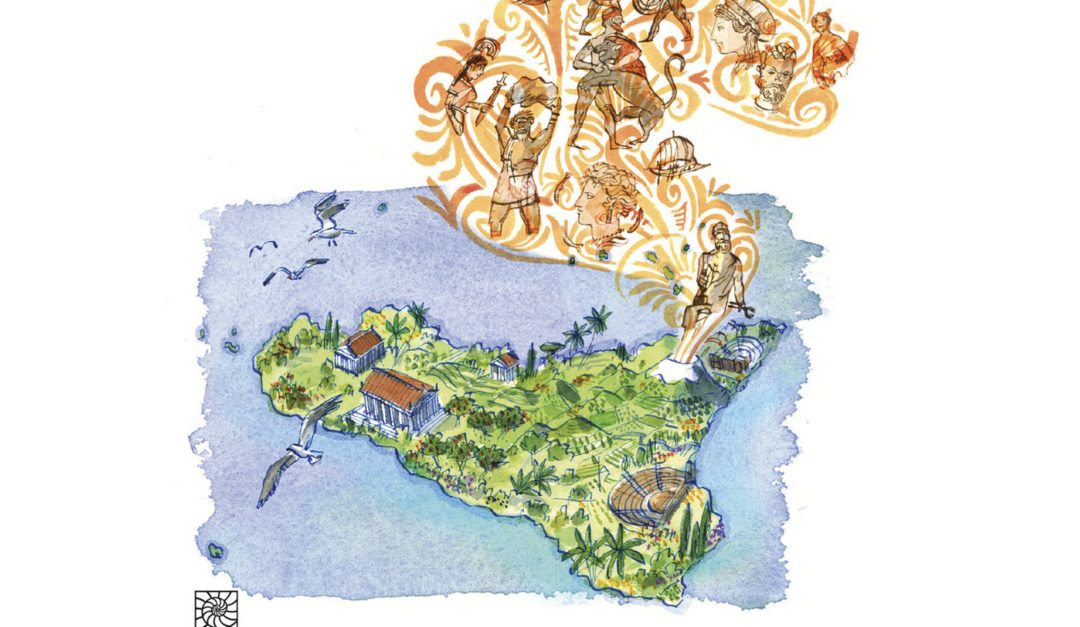 Un particolare della copertina di "La Sicilia degli Dei”,scritto da Giulio Guidorizzi e Silvia Romani