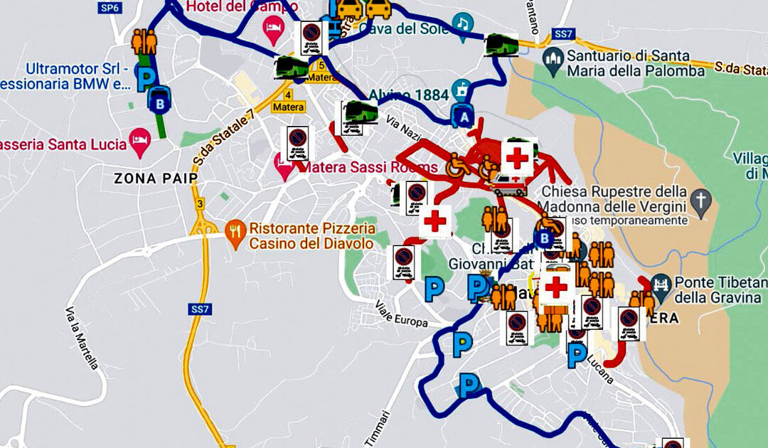 La mappa del percorso che porterà Papa Francesco allo Stadio di Matera