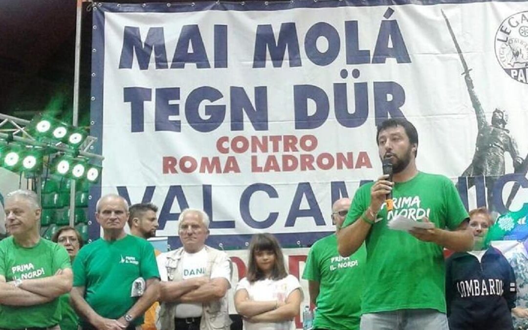 Matteo Salvini sul palco di Ponte di Legno il 15 agosto 2013