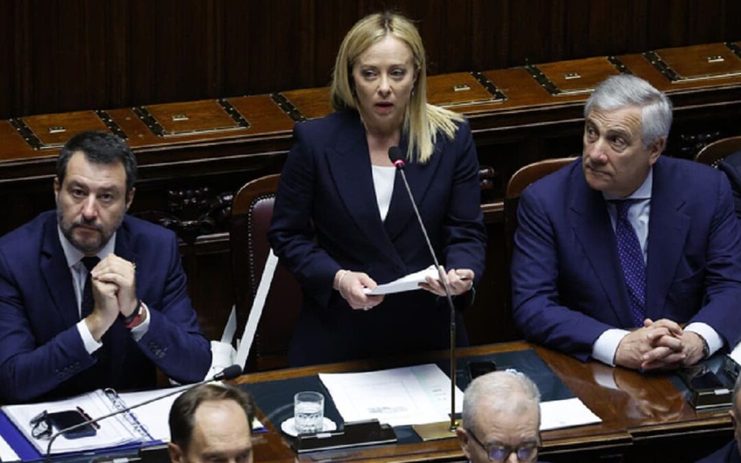 Giorgia Meloni con Matteo Salvini e Antonio Tajani