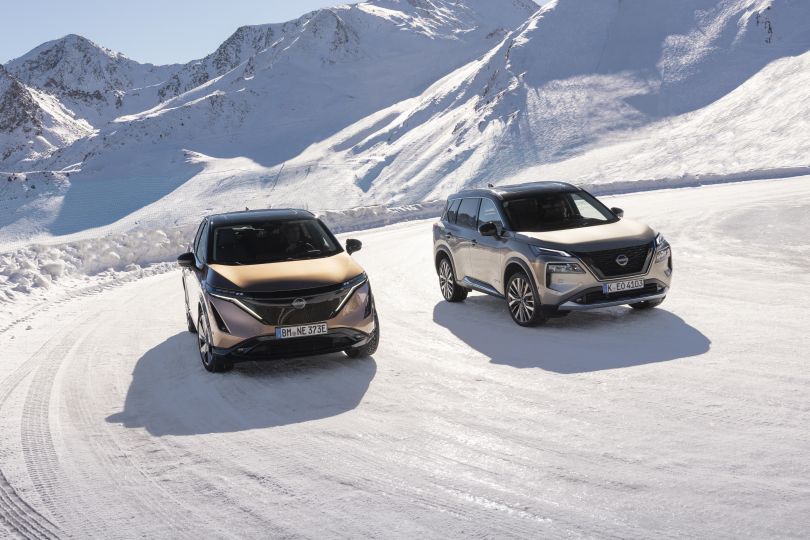 Nissan X-Trail e Ariya con trazione integrale e-4Orce sui Pirenei