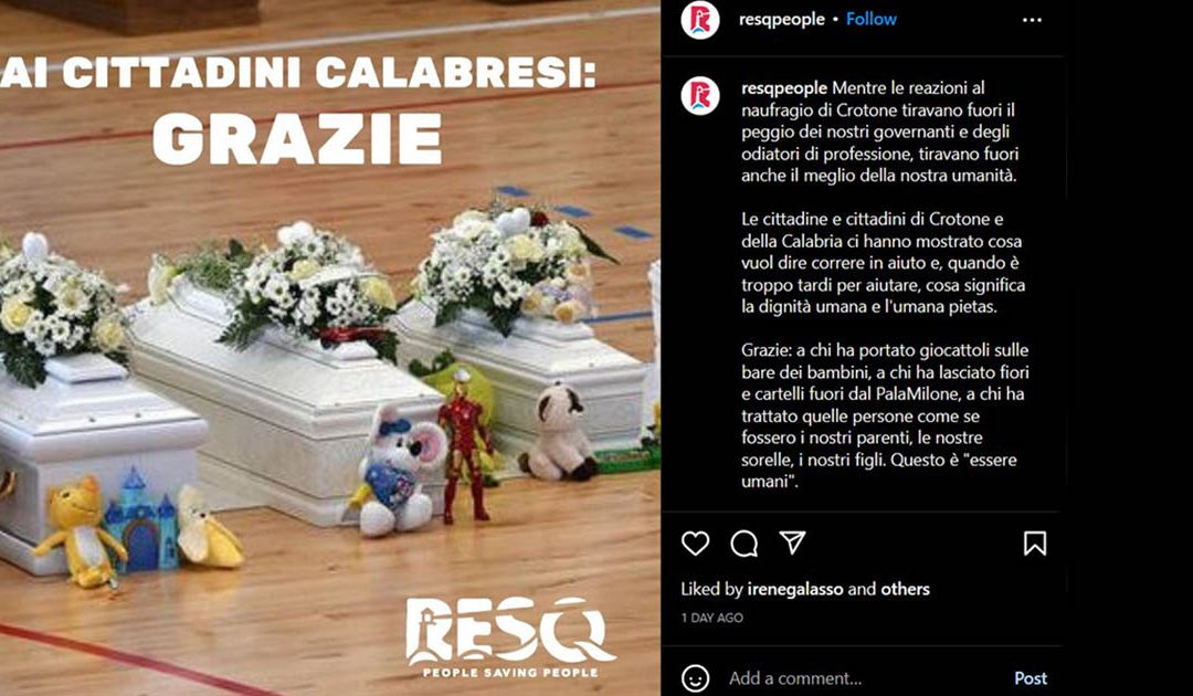 Strage migranti, la ong Resqpeople ringrazia i cittadini calabresi