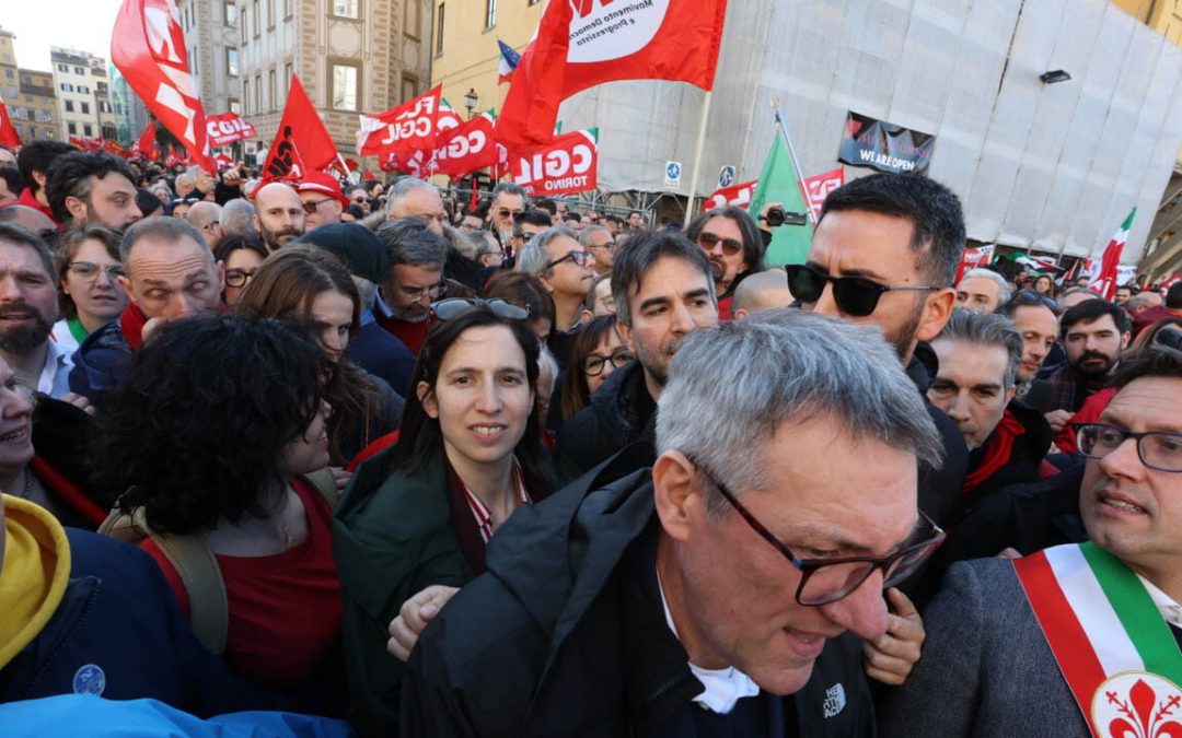Elly Schlein e Maurizio Landini alla manifestazione di Firenze