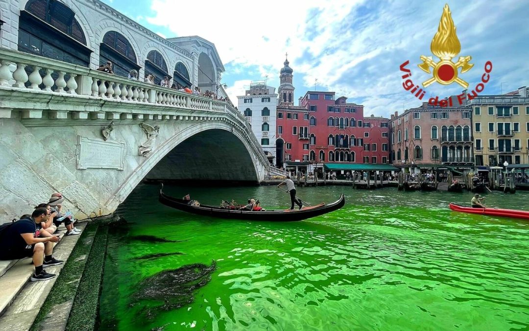 Chiazza verde nel Canal Grande a Venezia