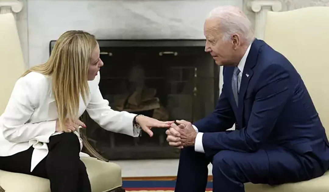 Giorgia Meloni e Joe Biden alla Casa bianca