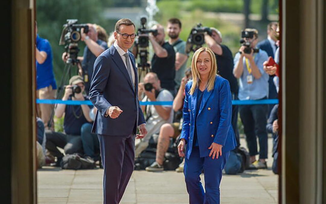 La premier Giorgia Meloni incontra il presidente del Consiglio della Polonia Mateusz Morawiecki