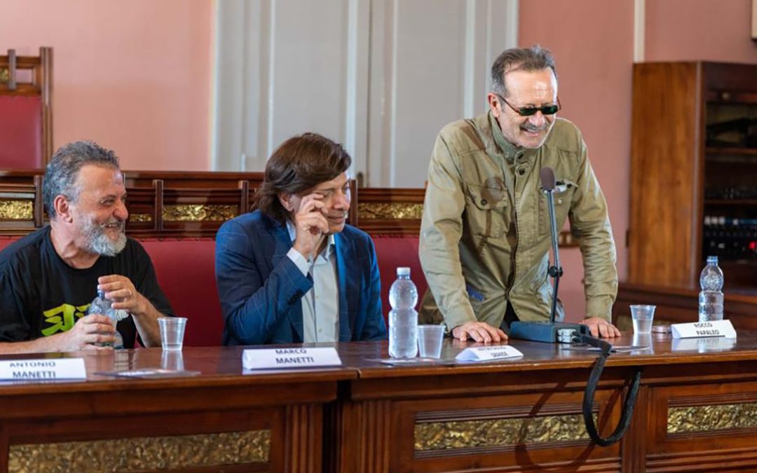 Marco Manetti, Anton Giulio Grande e Rocco Papaleo durante la conferenza stampa