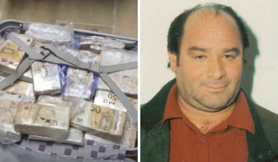 Una valigia di banconote sequestrata nel corso di un’operazione antimafia e il boss di Papanice Domenico Megna