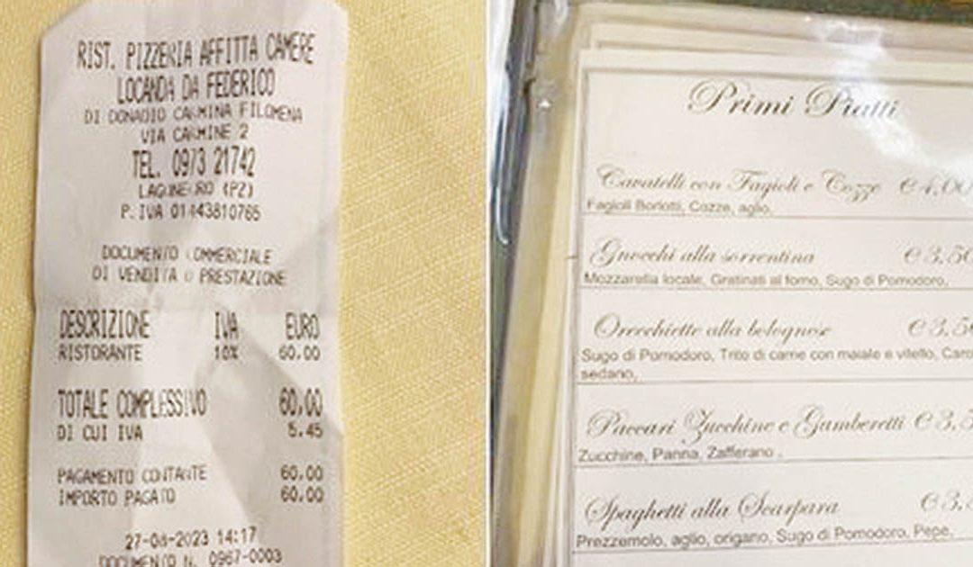 Lo scontrino pubblicato dal gruppo di turisti