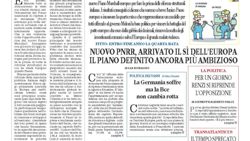 La prima pagina de l’ALTRAVOCE dell’ITALIA in edicola oggi