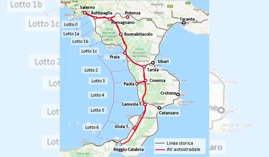 Il tracciato originario della nuova alta velocità Salerno-Reggio