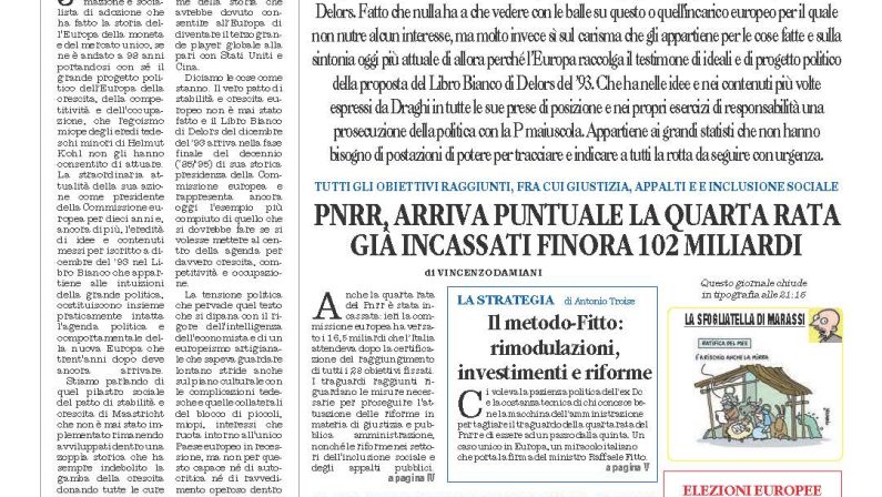 La prima pagina de l’ALTRAVOCE dell’ITALIA in edicola oggi