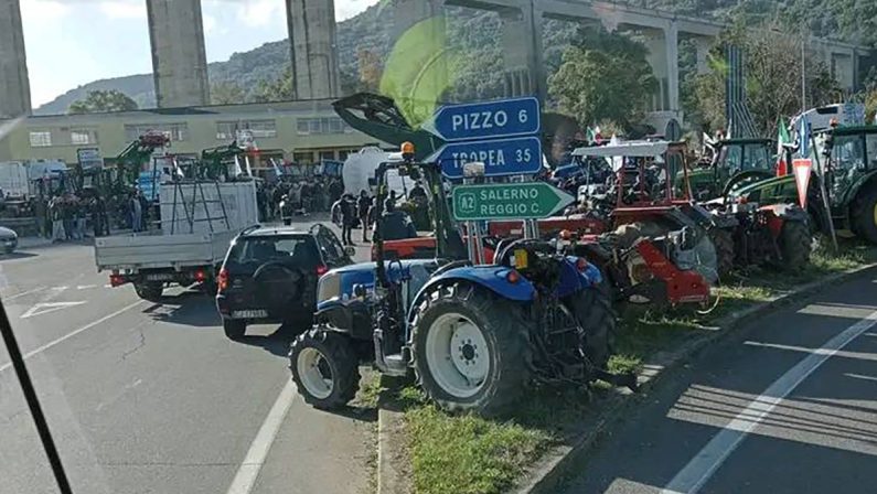 La rabbia degli agricoltori allo svincolo A2 di Pizzo