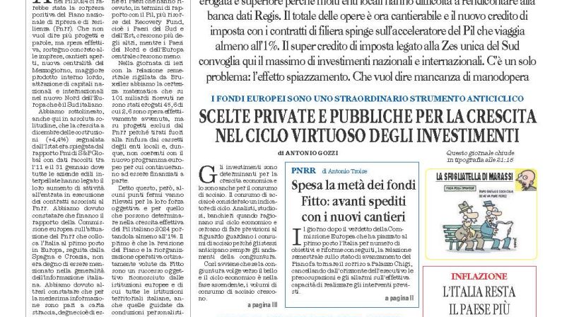 La prima pagina de l’ALTRAVOCE dell’ITALIA in edicola oggi