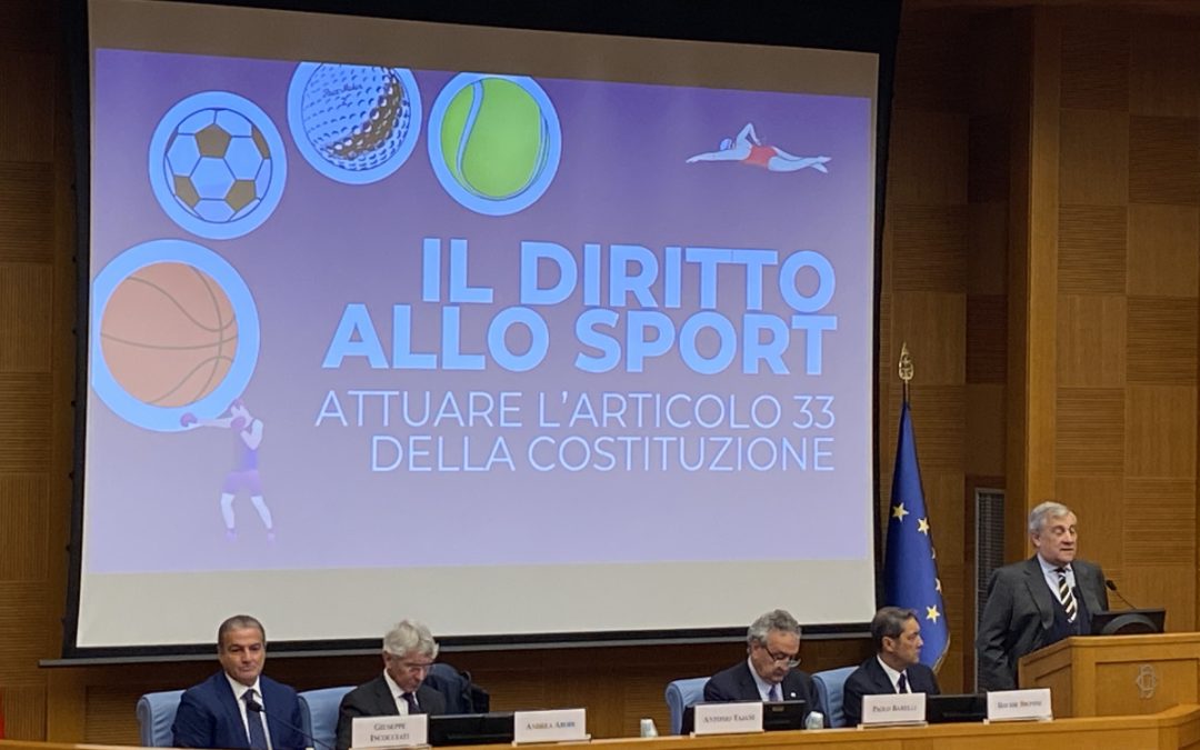 Tajani “Lavorare affinchè il diritto allo sport riguardi tutti”