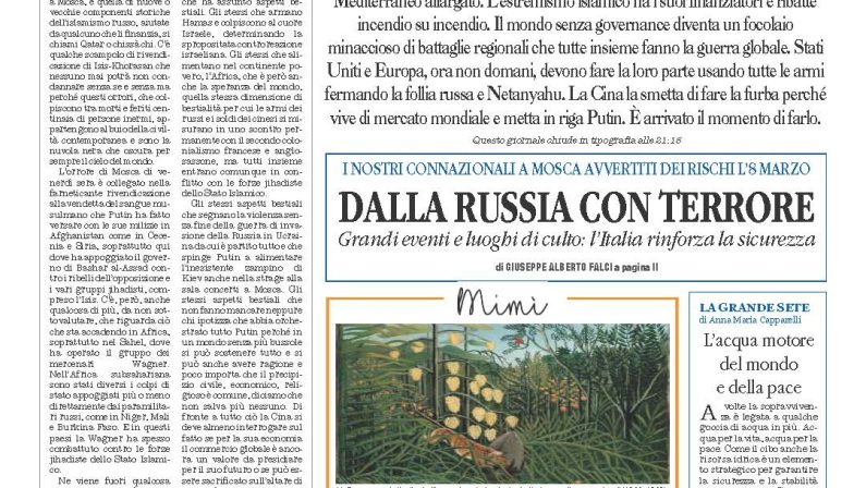 La prima pagina de l’ALTRAVOCE dell’ITALIA in edicola oggi