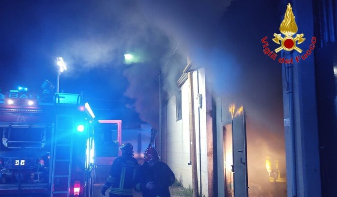 I vigili del fuoco al lavoro per lo spegnimento del rogo