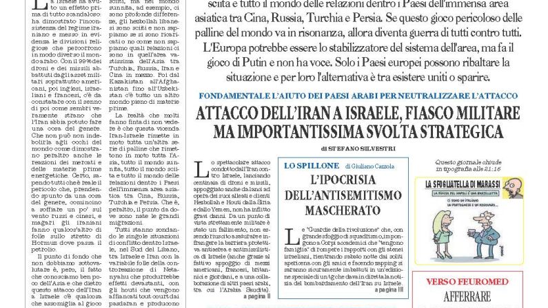 La prima pagina de l’ALTRAVOCE dell’ITALIA in edicola oggi
