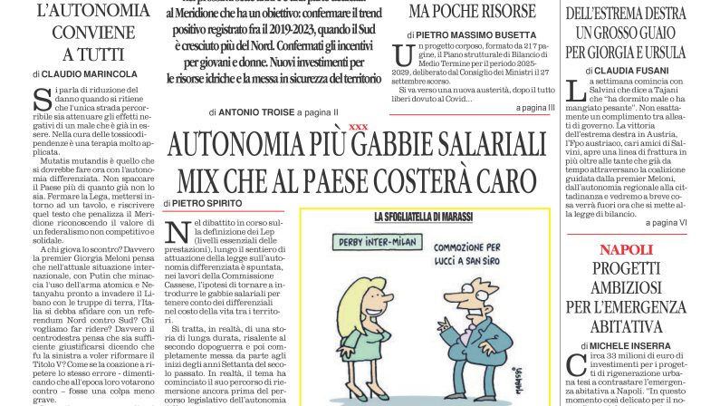 La prima pagina de l’ALTRAVOCE dell’ITALIA in edicola oggi