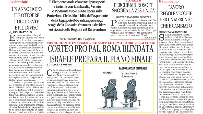 La prima pagina de l’ALTRAVOCE dell’ITALIA in edicola oggi