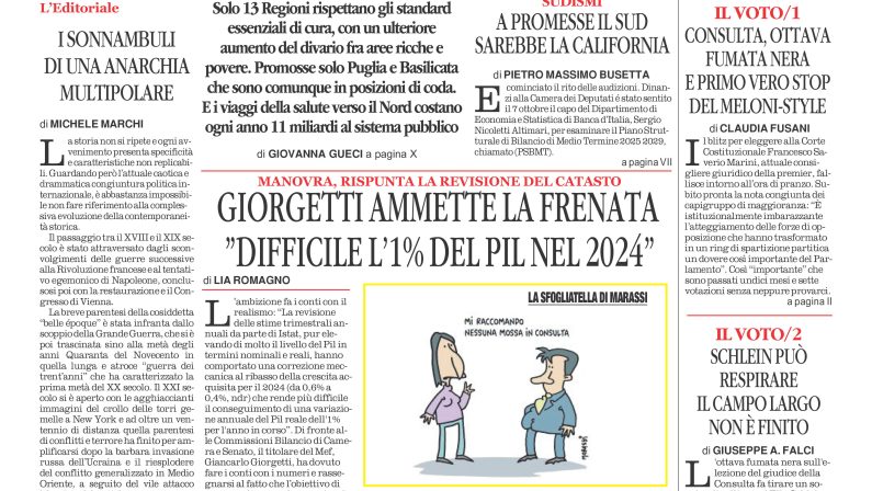 La prima pagina de l’ALTRAVOCE dell’ITALIA in edicola oggi