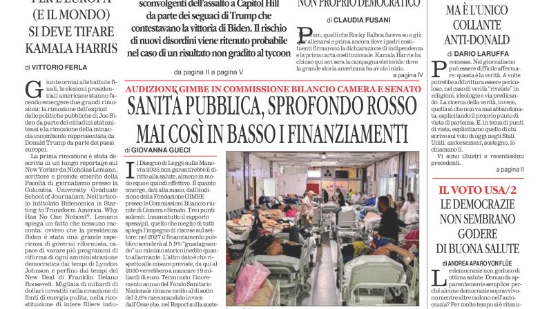 La prima pagina de l’ALTRAVOCE dell’ITALIA in edicola oggi