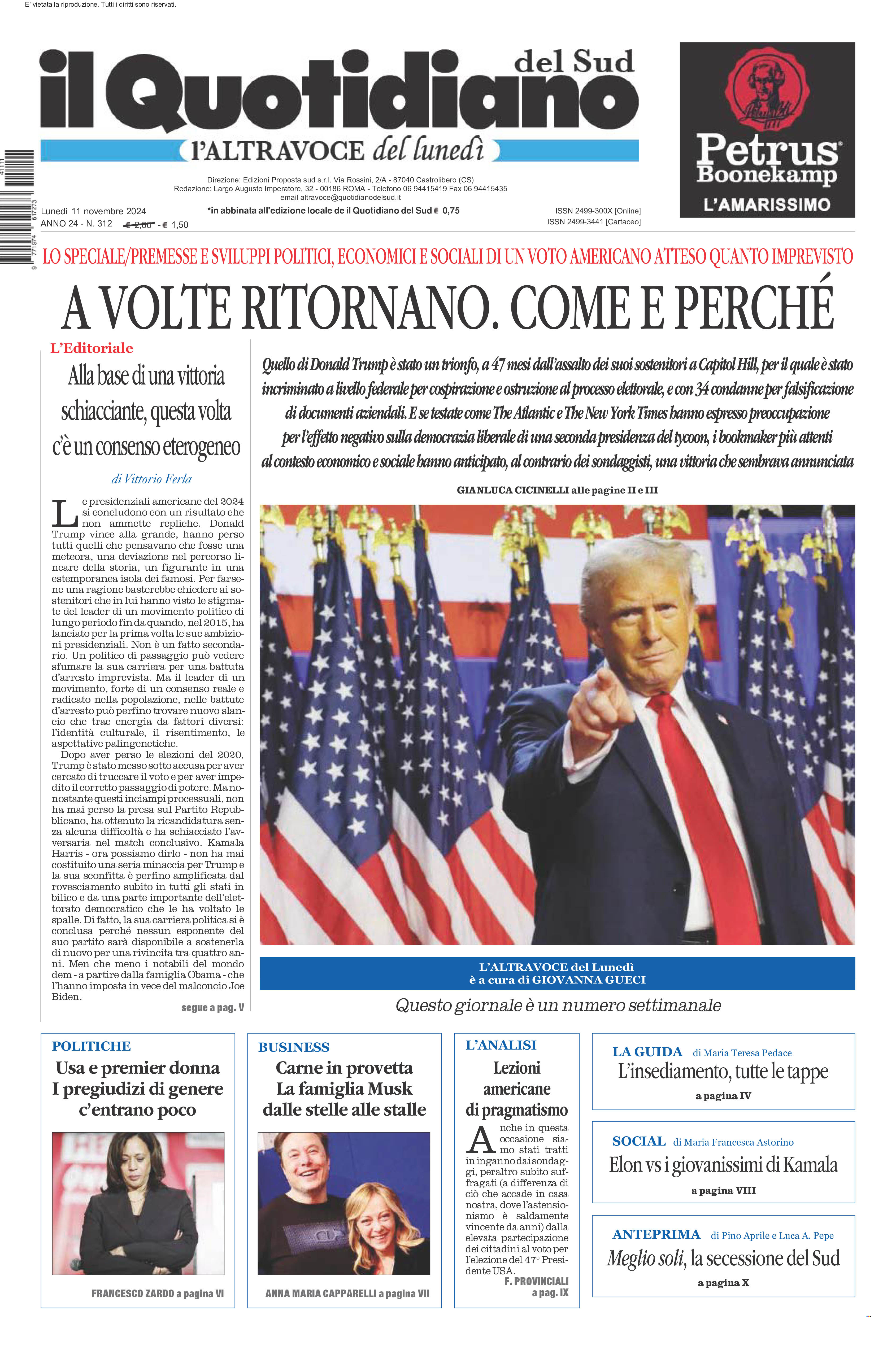 La prima pagina de l’ALTRAVOCE dell’ITALIA in edicola oggi