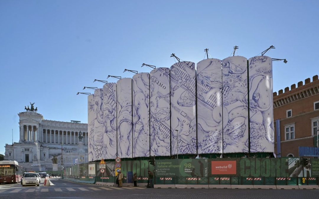 Webuild, a piazza Venezia silos cantiere Metro C diventano opere d’arte