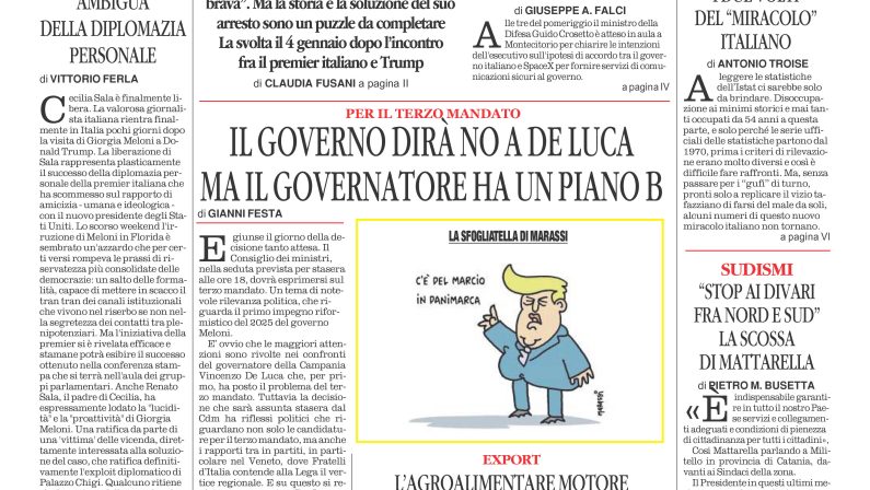 La prima pagina de l’ALTRAVOCE dell’ITALIA in edicola oggi