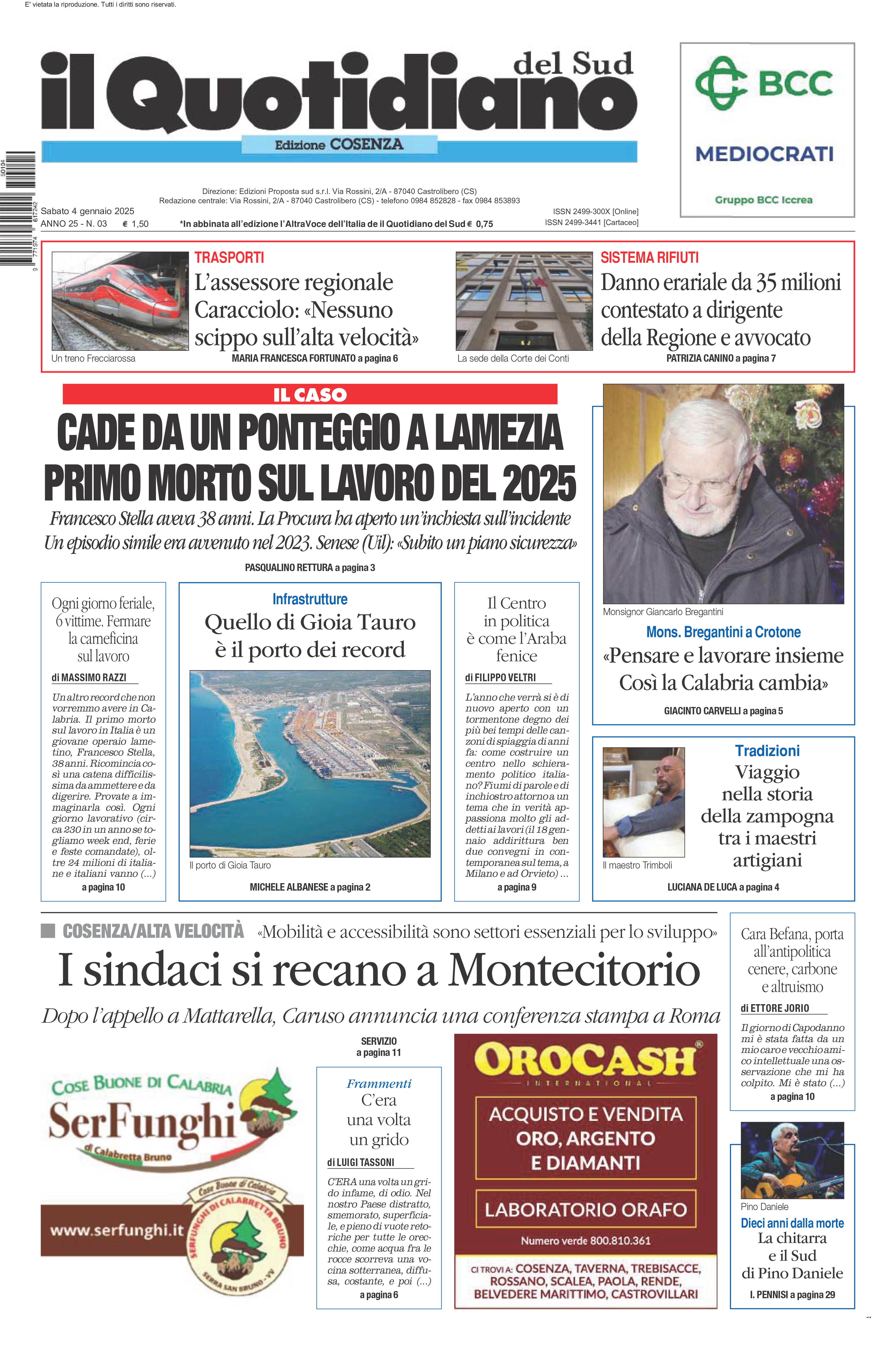 La prima pagina de l’ALTRAVOCE dell’ITALIA in edicola oggi