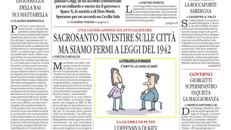 La prima pagina de l’ALTRAVOCE dell’ITALIA in edicola oggi