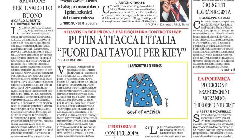 La prima pagina de l’ALTRAVOCE dell’ITALIA in edicola oggi