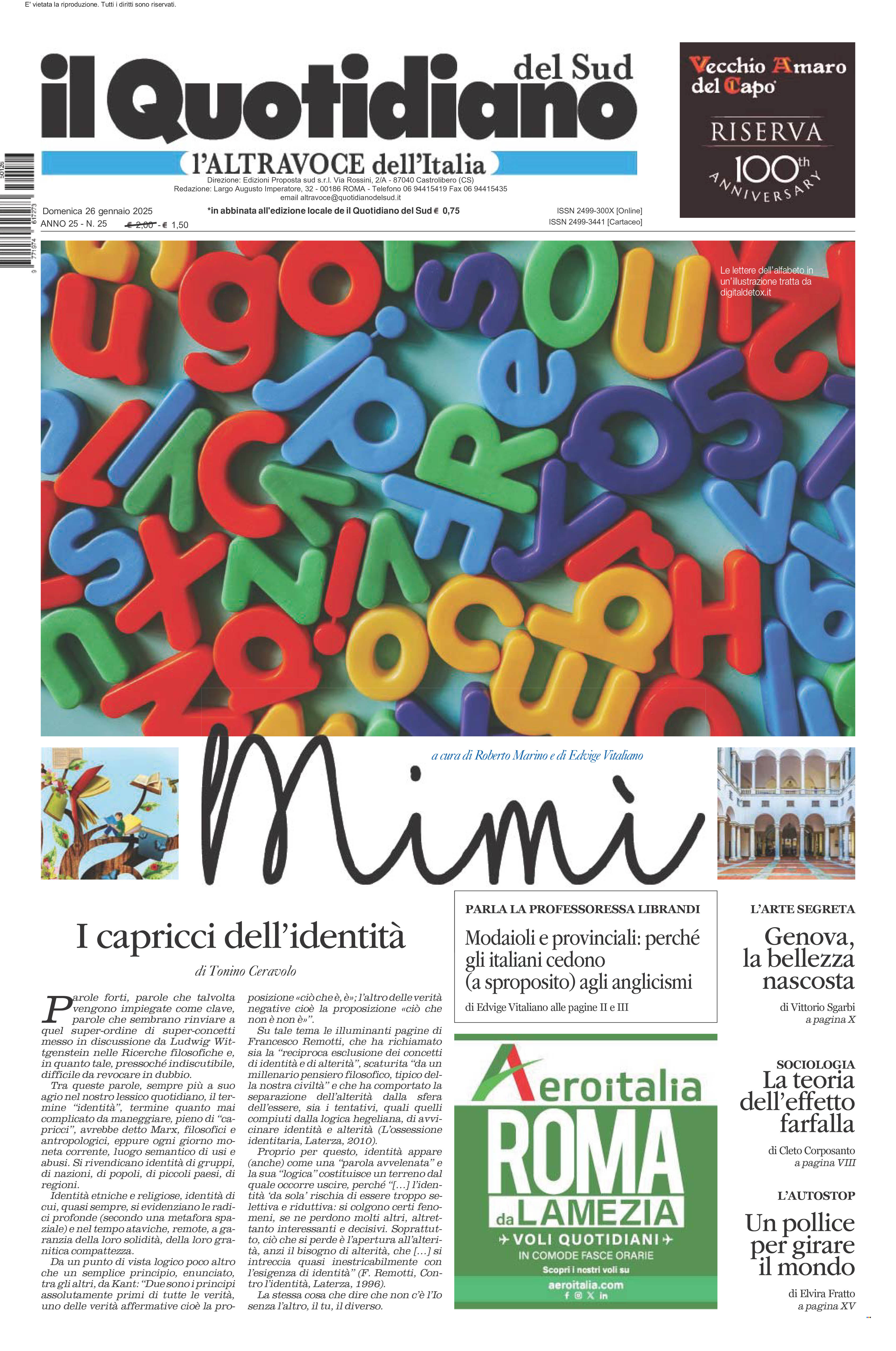 La prima pagina de l’ALTRAVOCE dell’ITALIA in edicola oggi