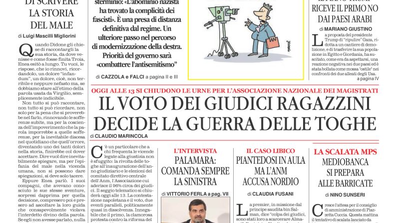 La prima pagina de l’ALTRAVOCE dell’ITALIA in edicola oggi