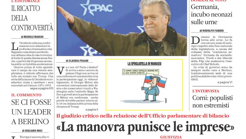 La prima pagina de l’ALTRAVOCE dell’ITALIA in edicola oggi