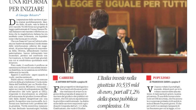 La prima pagina de l’ALTRAVOCE dell’ITALIA in edicola oggi