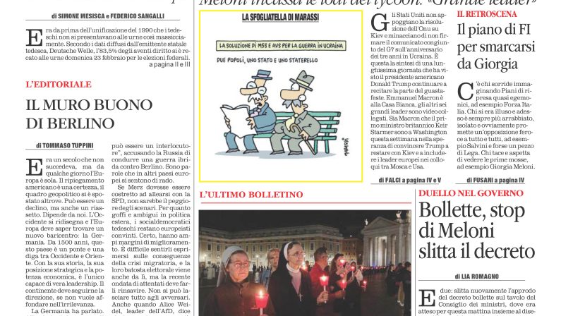La prima pagina de l’ALTRAVOCE dell’ITALIA in edicola oggi