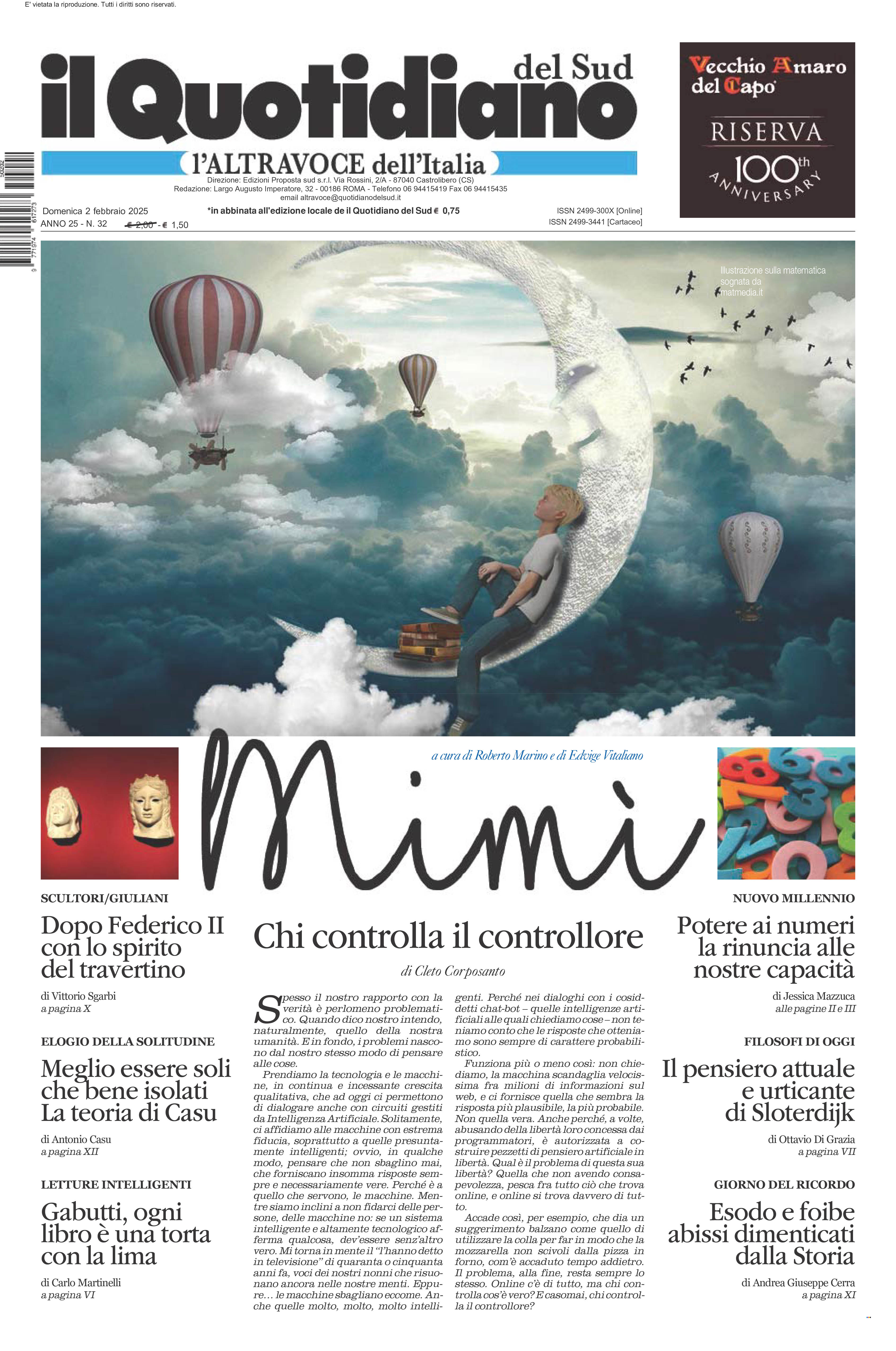 La prima pagina de l’ALTRAVOCE dell’ITALIA in edicola oggi