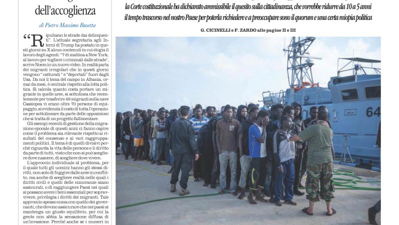 La prima pagina de l’ALTRAVOCE dell’ITALIA in edicola oggi
