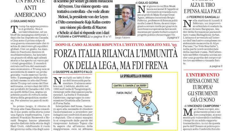 La prima pagina de l’ALTRAVOCE dell’ITALIA in edicola oggi