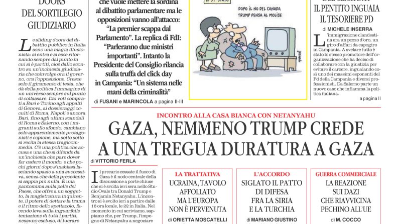 La prima pagina de l’ALTRAVOCE dell’ITALIA in edicola oggi