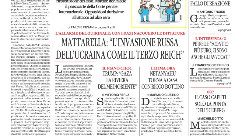 La prima pagina de l’ALTRAVOCE dell’ITALIA in edicola oggi