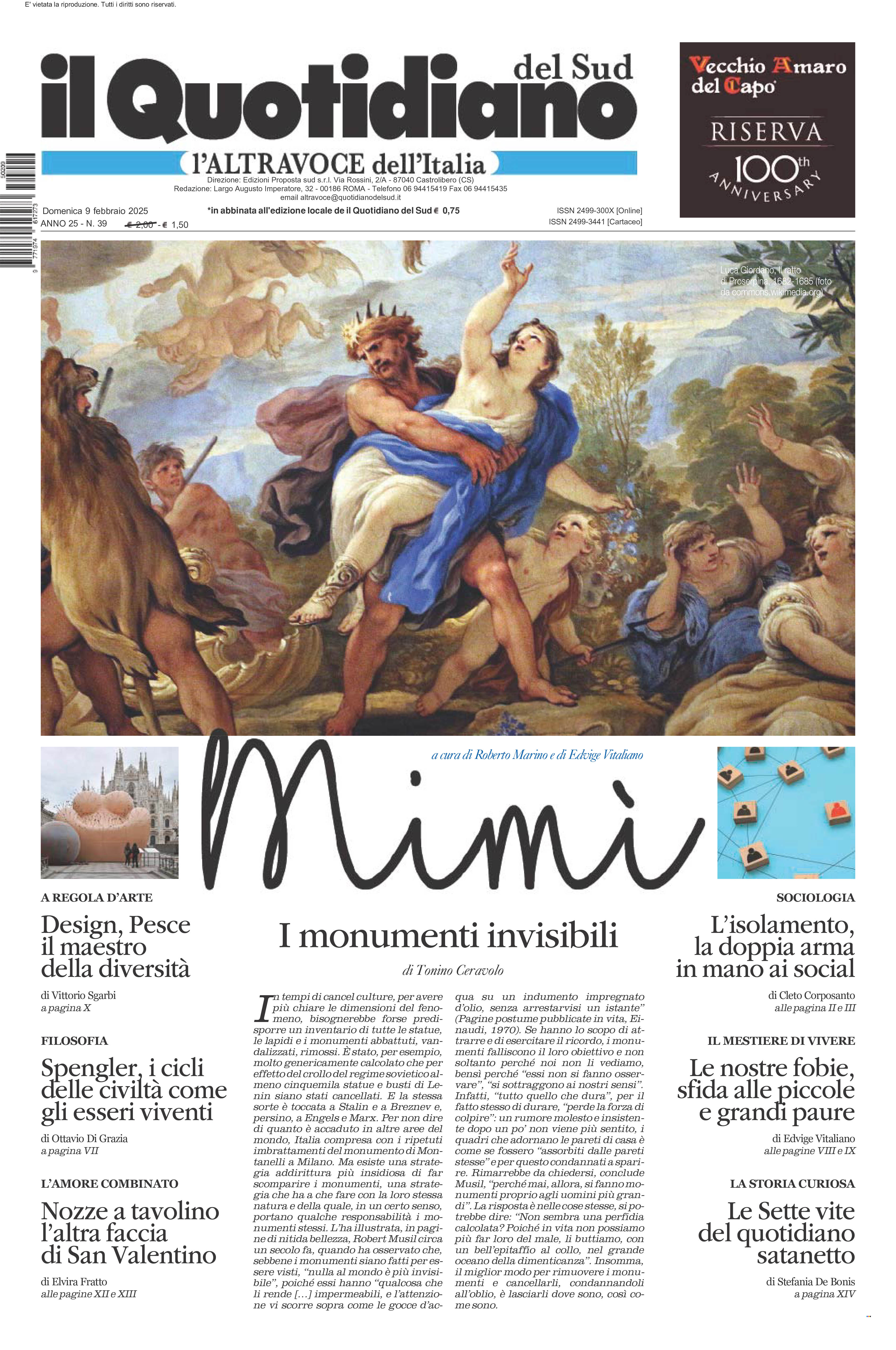 La prima pagina de l’ALTRAVOCE dell’ITALIA in edicola oggi