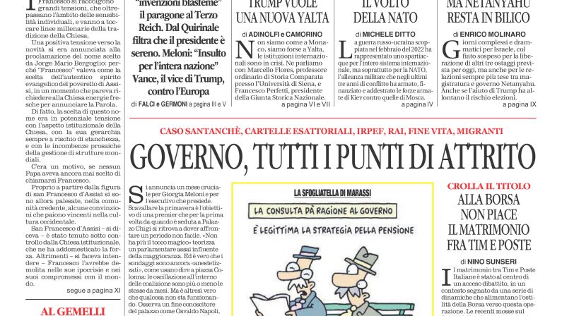 La prima pagina de l’ALTRAVOCE dell’ITALIA in edicola oggi