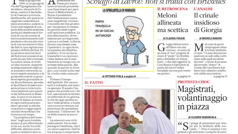 La prima pagina de l’ALTRAVOCE dell’ITALIA in edicola oggi