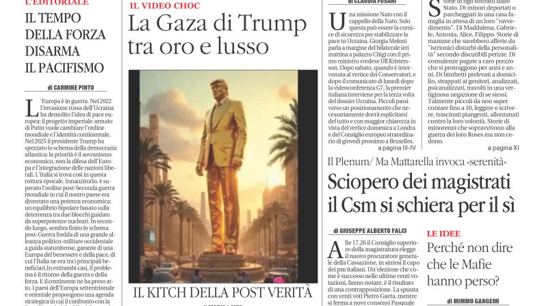La prima pagina de l’ALTRAVOCE in edicola oggi