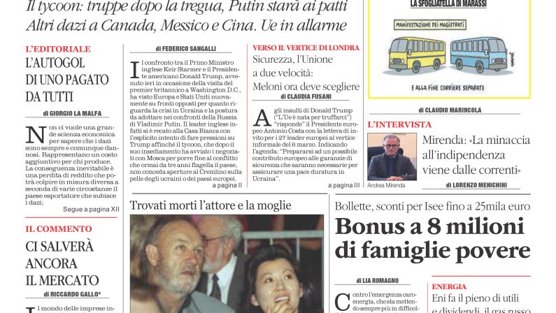 La prima pagina de l’ALTRAVOCE in edicola oggi