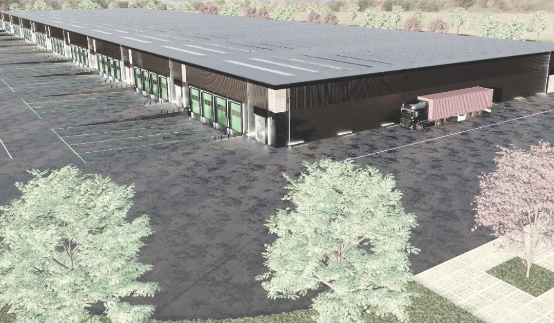Il rendering del polo logistico che si andrà a realizzare nell’area industriale di La Martella