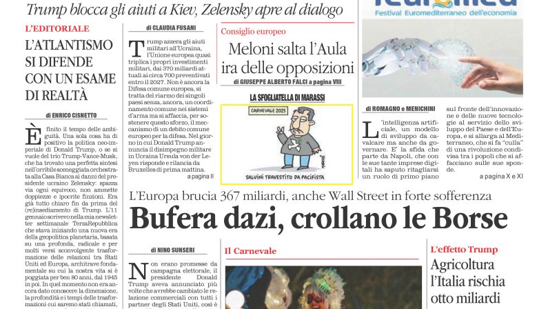 La prima pagina de l’ALTRAVOCE in edicola oggi